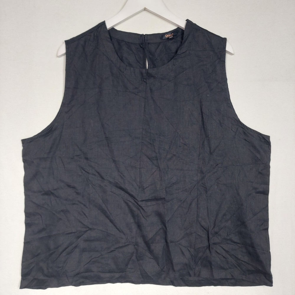 Quince Black 100% European Flax Linen Sleeveless Shell Top XL KDW01 SP24